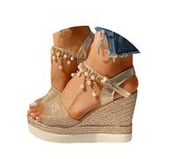 riou Sandalias Mujer Plataforma Esparto Verano Casual Alpargatas de Cuña Plateau Moda Punta Abierta Boca de pez Comercio Exterior Sandalias de Estilo Romano, Zapatos de Playa para Mujer 2022