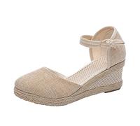 riou Sandalias Mujer Plataforma Esparto Verano Cuña Alpargatas Moda Sandalias Punta Abierta Ligera y Transpirable Elegante Damas Hebilla Zapatos Casual Roma Deporte y al aire libre