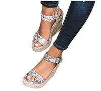 riou Sandalias Mujer Plataforma Verano 2022,Cuña Zapato Hebilla Punta Abierta Plano Zapatos Bohemias Romanas Hebilla Zapatillas-Variedad de Estilos (08 Marrón, 38 EU)