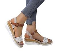 riou Sandalias Mujer Verano 2023 Plataforma Plateau Alpargatas Cuña Casual Zapatos Sandalias de Punta Abierta Ligero y Cómodo Damas Hebilla Zapatillas de Playa Calzado Informal