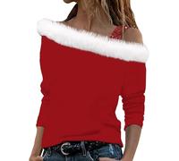 riou Sudaderas Navideñas Mujer Cuello Peludo Jersey Divertido Arbol Navideño Estampado Pullover Christmas Jumper Blusas Fiesta Cuello V Sudaderas De Manga Larga Tops Talla Grande