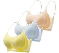 riou Sujetador Sin Aros para Mujer Push Up Sin Costuras con Cuello En V Bralette Básicos Lencería Sujetador Encaje Suaves Elástico Vestido De Boda Noche Elegante Original