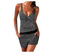 riou Tankini Mujer Traje de Baño de Dos Piezas Floral con Halter Vestidos De Baño Camisola Tirantes Ajustables y Bragas Adolescente Retro Verano 2 Piezas Pantalones Cortos