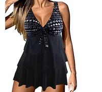 riou Tankinis Mujer Baño dos Piezas Pantalón Cuello en V Estampado 3D Swimsuit BañAdores Dividido Falda de baño Ropa de baño Adolescente Biquini BañadoresViajes Playa La Natacion