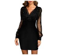 riou Vestidos de Fiesta para Mujer 2024 Elegante Sexy Lentejuelas Bodycon Negro Retro Elegante Vestido de Fiesta Club Mini Vestido Falda Casual Todos los días