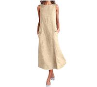 riou Vestidos Largos Casual Verano Moda Mujer Vestido Largo sin Mangas con Estampado de Rayas con Bolsillo de Lino SeñOras Tallas Grandes Vestidos De Playa