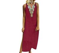 riou Vestidos Largos Verano Mujer 2024 Bohemio Cuello en V Manga Corta Maxi Vestidos Ropa de Mujer Verano Vestido Informal Suave y Transpirable Vestido Midi de Playa Original