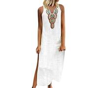 riou Vestidos Largos Verano Mujer 2024 Bohemio Cuello en V Manga Corta Maxi Vestidos Ropa de Mujer Verano Vestido Informal Suave y Transpirable Vestido Midi de Playa Original