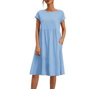 riou Vestidos Mujer Casual Verano Corto - Algodón y Lino Vintage Camisa de Vestir Vestido V Cuello Elegante y Cómodo para Playa, Fiesta o Diario - Ropa Mujer Verano en Colores Sólidos Vacaciones