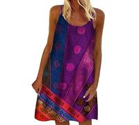 riou Vestidos Mujer Elegantes Tallas Grandes Cuello en V Sin Mangas Vintage Camisa de Vestir con Estampado de Hawai Elegante Vestido De Noche Vacaciones