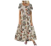 riou Vestidos Mujer Verano 2022 Elegante Vestido Estilo Túnica Retro Casual Boho Vestidos Cruzados de Manga Corta Falda Larga Fiesta Cóctel Adolescente Ni?a Vestido De Flores Días Festivos