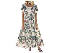 riou Vestidos Mujer Verano 2022 Elegante Vestido Estilo Túnica Retro Casual Boho Vestidos Cruzados de Manga Corta Falda Larga Fiesta Cóctel Adolescente Ni?a Vestido De Flores Días Festivos