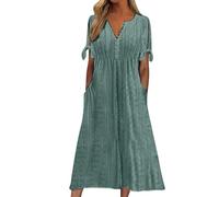 riou Vestidos Verano Mujer 2025 Tallas Grandes Bohemio Floral Cuello Redondo Mini Vestido Casual con Bolsillos T Shirt Cómodo Elegante Vestido Informal Original Viajes