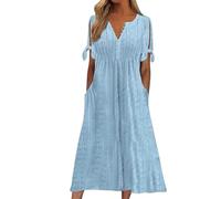 riou Vestidos Verano Mujer 2025 Tallas Grandes Bohemio Floral Cuello Redondo Mini Vestido Casual con Bolsillos T Shirt Cómodo Elegante Vestido Informal Original Viajes