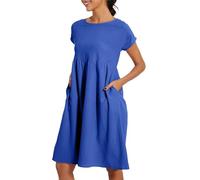 riou Vestidos Verano Mujer Algodón y Lino Manga Corta Vintage Camisa de Vestir Midi Vestido con Bolsillos Rectos Sueltos Elegante Bohemio Vestidos de Playa Casual Vacaciones Diario S-5XL