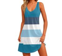 riou Vestidos Verano Mujer Playeros Originales Sin Mangas Vintage Camisa de Vestir Midi Vestido Sueltos Bohemio Cuello V Estampado de Flores Vestido Casual Vacaciones Elegante