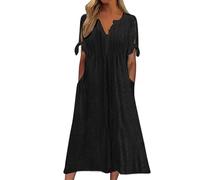 riou Vestidos Verano Mujer Tallas Grandes Bohemio Floral Cuello Redondo Mini Vestido Casual con Bolsillos T Shirt Cómodo Elegante Vestido Informal Original Viajes