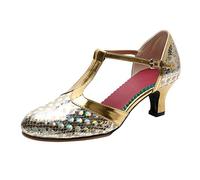 riou Zapatos de Baile Latino con pedrería para Mujer Negro Vintage Salsa y Bachata Calzado de Danza Moda Chicas Cómodo y Antideslizante Zapatos de Princesa Plata Oro 35-43