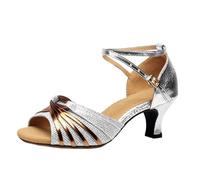 riou Zapatos de Danza Latina para Mujer Tacón Alto/Medio Vintage Zapatillas Hebilla Calzado de Danza Moda Chicas Fondo Suave y Comodo Sandalias con Punta Abierta Tallas Grandes