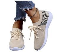 riou Zapatos Deportivo Malla de Mujer Sneakers Casual Calzado Cómodos Correr Ligeros Transpirables Gimnasio Atlético Tenis Zapatillas Zapatos para Caminar Niña Negro Rosa Caqui Blanca