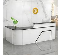 RiouPsithuric Escritorio de recepción en forma de L con mostrador y luces, moderno escritorio frontal para pagar, vestíbulo y tienda, elegante diseño en blanco y negro, 130 cm, perfecto para uso en la