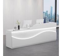 RiouPsithuric Escritorio de recepción moderno blanco con tiras de luz LED, elegante mesa frontal para oficina, supermercados y tiendas de ropa, escritorio recepcionista de 1 m