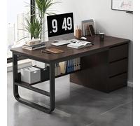 RiouPsithuric Escritorio industrial para computadora con 3 cajones, estación de trabajo moderna y mesa de escritura, escritorio ejecutivo de oficina en casa con gestión de cables, acabado de madera