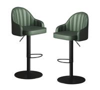 RiouPsithuric Juego de 2 taburetes de Bar Modernos de Cuero Verde, giratorios 360°, Altura Ajustable (63-84 cm) con Respaldo, encimera de la Cocina, el Bar del hogar o el comed