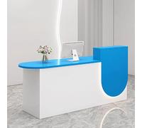 RiouPsithuric Moderno escritorio de recepción de salón con almacenamiento, elegante mesa de recepcionista, escritorio de oficina con iluminación suave para pequeñas empresas (blanco y azul, 1,3 m)