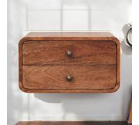 RiouPsithuric Mueble Flotante Moderno Mesita de Noche Flotante de Madera Maciza Color Miel Caramelo, 2 cajones con Tiradores Brillantes, Almacenamiento Minimalista de Pared para dormitorios pequ