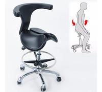 RiouPsithuric Taburete ergonómico con reposapiés, Altura Ajustable, Giratorio, para mostrador de Cocina, Bar y Farmacia. Asiento Dividido con Ruedas, Color Negro (50-64 cm / 19,75"-25,25").