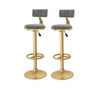 RiouPsithuric Taburetes de Bar, Juego de 2 taburetes con Respaldo, giratorios 360°, Altura Ajustable, Estructura Dorada, tapizado de Franela, reposapiés, cocinas de Isla, bistró y
