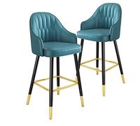 RiouPsithuric Taburetes de Bar, taburetes Altos Modernos con Respaldo de Cuero, Patas de Metal Ajustables de 66/76 cm, Juego de 2 Piezas para Cocina, Comedor y cafetería, Muebles de Comedor eleg