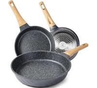 RIOVARM Antiadherente Juego de sartenes Inducción Juego de sartenes con mango resistente al calor Granito Sartén para tortillas sin PFOA Mármol Batería de cocina para varias estufas 20cm 24cm 28cm