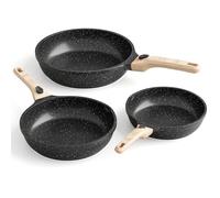 RIOVARM Inducción Juego de sartenes con asas Desmontables, Antiadherente Batería de cocina 20 cm 24 cm 28 cm, Granito Sartén para tortillas sin PFOA, Sartenes para freír Apto para lavavajillas y horno