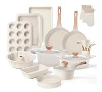 RIOVARM Inducción Juegos de sartenes y ollas Antiadherente Baterías de cocina con tapas, Sin PFOA, Juegos de repostería con revestimiento de granito, Sartén, Cacerola, Juego de espátulas