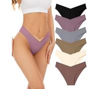 Riozz Ropa Interior Invisible para Mujer, Cintura en V, sin Costuras, Ropa Interior atrevida para Mujer, Bragas de Bikini elásticas Invisibles, Paquete de 6 Tallas S-XL, Neutrales (Paquete de 6), M