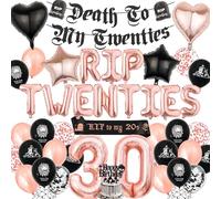 Rip - Decoraciones de cumpleaños de los años 20 - Bandera de oro rosa con texto en inglés "Death to My Twenties", decoración para tartas, decoración de tarta, corazón, estrella, número, globos para