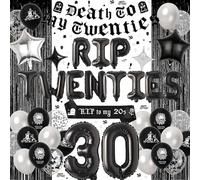Rip - Decoraciones de cumpleaños de los años 20 - El juego de decoraciones de Death to My 20s incluye pancarta de cortinas de oropel, faja, confeti, letras de látex, globos con números de estrella