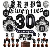 Rip Twenties Decoración de fiesta de cumpleaños negra 30 cumpleaños decoraciones de muerte a mi juventud globos de cumpleaños muerte a mis veinte decoraciones de fiesta de 30 cumpleaños para funeral