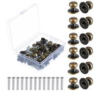 Ripeng 36 Piezas de Mini Pomos de Cabeza Redonda Perillas de Tirador de Cabeza Redonda de Metal de Cajón de Bronce Antiguo Vintage con Tornillos para Caja Cajón Armario de Madera, 12 x 11 mm