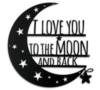 Ripeng Placa de metal con texto en inglés "I Love You to The Moon and Back" para colgar en la pared, con cita de amor, monograma, decoración del hogar para aniversario, día de San Valentín (negro, 12