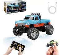 RipRush Mini Monster 1:64 Off-Road LED Alloy Racer, 2.4Ghz Remote Control Rechargeable Mini Monster Truck RC, Alloy RC Semi Truck with Trailer, Speed Adjustable (Blue-A,Without Trailer)