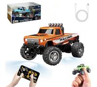 RipRush Mini Monster 1:64 Off-Road LED Alloy Racer, 2.4Ghz Remote Control Rechargeable Mini Monster Truck RC, Alloy RC Semi Truck with Trailer, Speed Adjustable (Orange,Without Trailer)