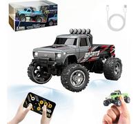 RipRush Mini Monster 1:64 Off-Road LED Alloy Racer, 2.4Ghz Remote Control Rechargeable Mini Monster Truck RC, Alloy RC Semi Truck with Trailer, Speed Adjustable (Gray,Without Trailer)