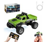 RipRush Mini Monster 1:64 Off-Road LED Alloy Racer, 2.4Ghz Remote Control Rechargeable Mini Monster Truck RC, Alloy RC Semi Truck with Trailer, Speed Adjustable (Green,Without Trailer)