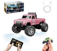 RipRush Mini Monster 1:64 Off-Road LED Alloy Racer, 2.4Ghz Remote Control Rechargeable Mini Monster Truck RC, Alloy RC Semi Truck with Trailer, Speed Adjustable (Pink,Without Trailer)