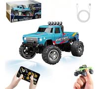 RipRush Mini Monster 1:64 Off-Road LED Alloy Racer, 2.4Ghz Remote Control Rechargeable Mini Monster Truck RC, Alloy RC Semi Truck with Trailer, Speed Adjustable (Blue-B,Without Trailer)