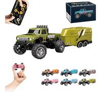 Riprush Mini Monster 1:64 Off-Road LED Alloy Racer, 2025 New 3-Speed Variable Speed Off-Road Vehicle with Trailer, LED Lights, 2.4GHz Racing System, Speed/Steering Adjustable (Green,with Trailer)