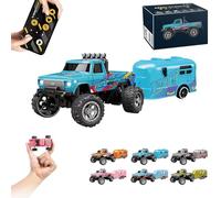 Riprush Mini Monster 1:64 Off-Road LED Alloy Racer, 2025 New 3-Speed Variable Speed Off-Road Vehicle with Trailer, LED Lights, 2.4GHz Racing System, Speed/Steering Adjustable (Blue-A,with Trailer)
